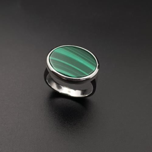 خاتم فضة بحجر الملاكايت الطبيعي عيار 925