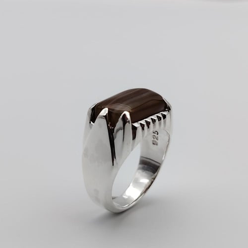 خاتم عقيق يماني طبيعي فضة 925