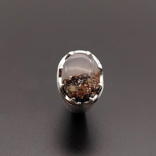 خاتم عقيق يماني طبيعي مصور فضة عيار 925