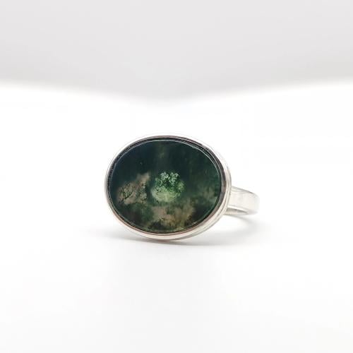 خاتم عقيق Moss Agate طبيعي فضة 925