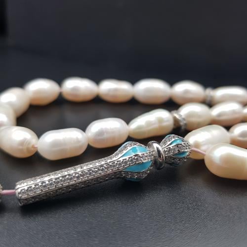 سبحة اللؤلؤ الطبيعي مع الفضة عيار 925