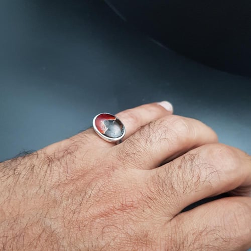 خاتم عقيق يماني مصور مميز فضة عيار 925