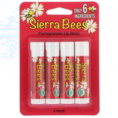 Sierra Bees, بلسم شفاه عضوي, رمان, 4 حبات, (4.25 غ...