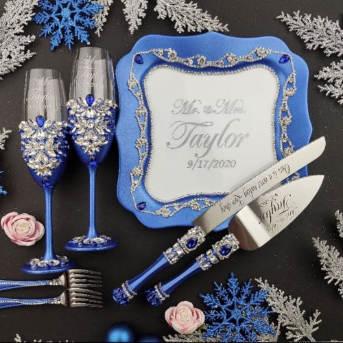 طقم عرسان مكون من 12 قطعة مرصع ب كريستال شوارفسكي...