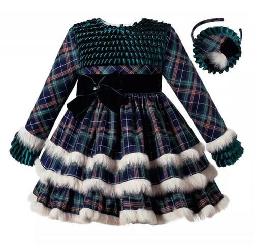 فستان بناتي أخضر -طوق