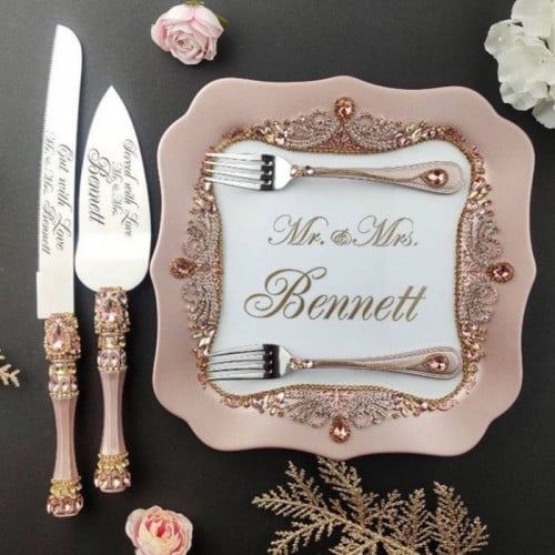 طقم عرسان مكون من 12 قطعة مرصع ب كريستال شوارفسكي...