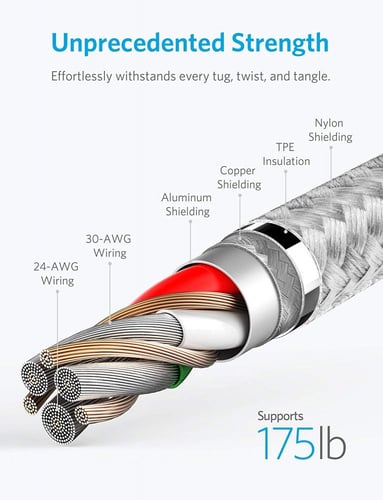 كيبل أنكر لايتننج أبل باور لاين بلس II فضي 0.9 متر