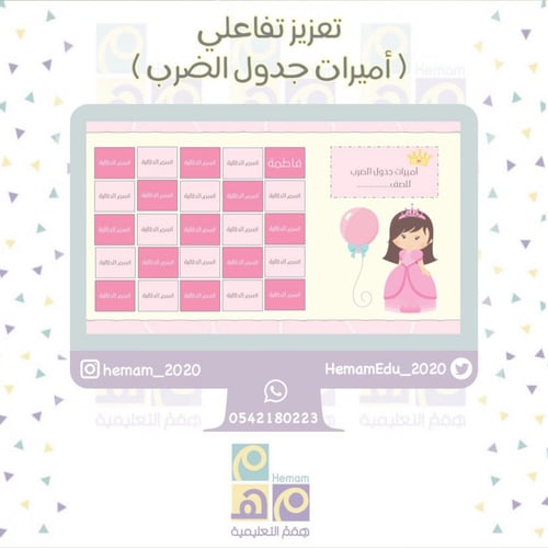 تعزيز تفاعلي لمادة الرياضيات ( أميرات جدول الضرب )