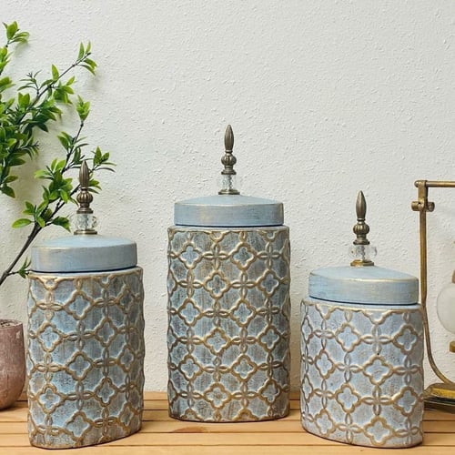 فازة انتيك سيراميك ذهبي وتيفاني مقاس وسط