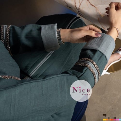 عباية بقماش لينن هندي بلون الزيتي وشك