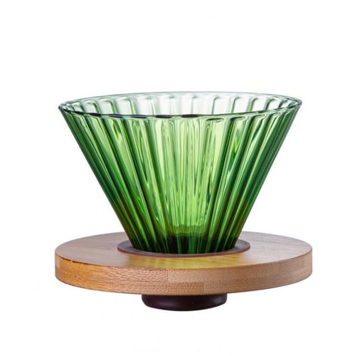 قمع V60 زجاجي 02 بقاعده خشبيه متعدد الالوان