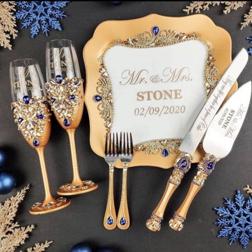 طقم عرسان مكون من 12 قطعة مرصع ب كريستال شوارفسكي