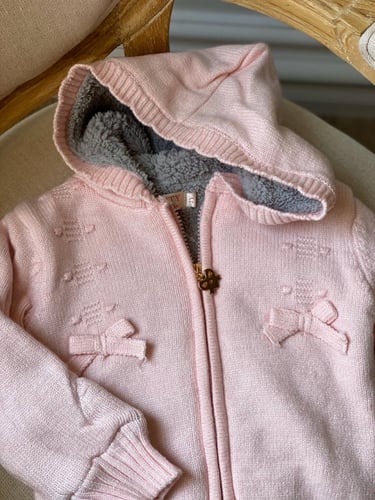 جاكيت أطفال بناتي صوف محبوك مع قبعه مزين بفيونكات...