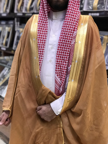 بشت رجالي رسمي لون زعفراني قماش كوري قصب فرنسي درج...