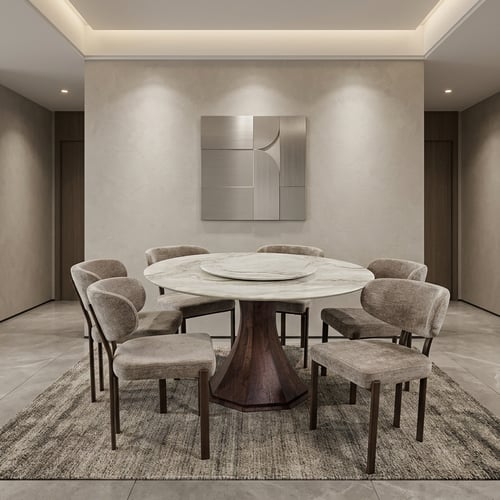 طاولة طعام رخامية دائرية فاخرة - 6 كراسي