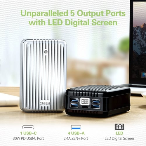 شاحن متنقل زندور بسعة 26800 تقنية PD أربع مخارج فض...