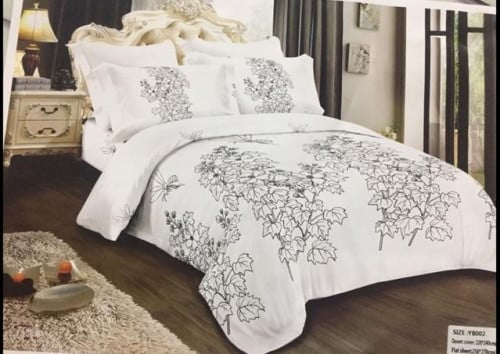 طقم مفرش أبيض مودرن أرت مقاس زوجي