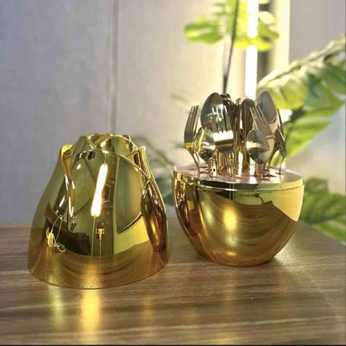 طقم ملاعق بعلبة جوري ذهبي وفضي