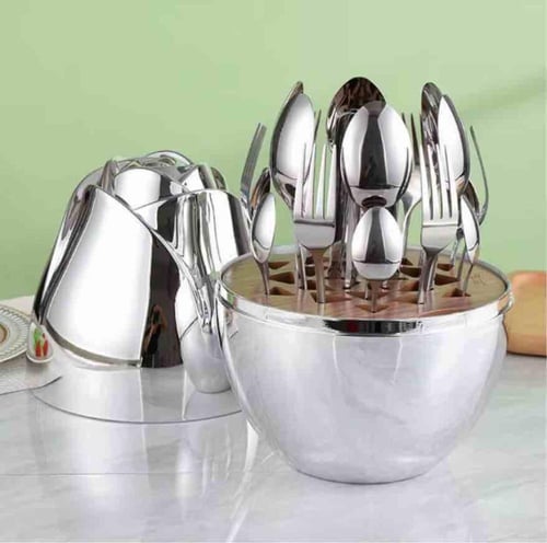 طقم ملاعق بعلبة جوري ذهبي وفضي