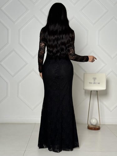 فستان دانتيل ملكي بتصميم الخصر الملفوف