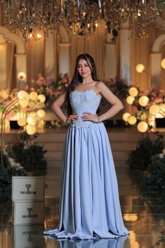 فستان سهرة كورسيه أزرق سماوي