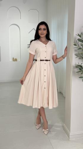 فستان ميدي بحزام على الخصر