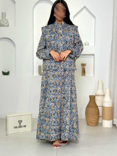 جلابية بقطعتين بنقشة تراثية طويلة