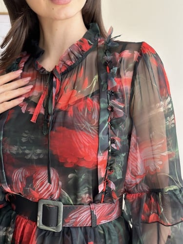 فستان طويل بخامه مورد وبطانه منفصله مورده راقي