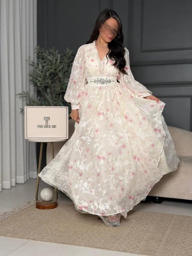 فستان شيفون مشجر بطبقات الدانتيل الفاخر