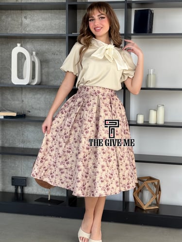 طقم بلوزه وتنوره بخامة بلوزه ستان مزين بلوول