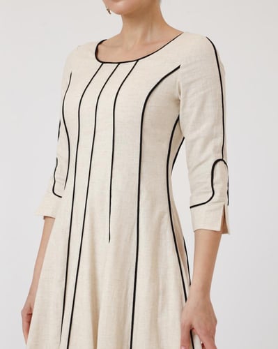 Linen Dress with Black Lines