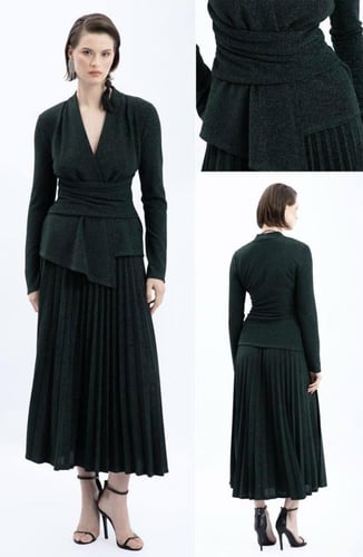 تنورة وبلوزة جيرسيه أخضر غامق