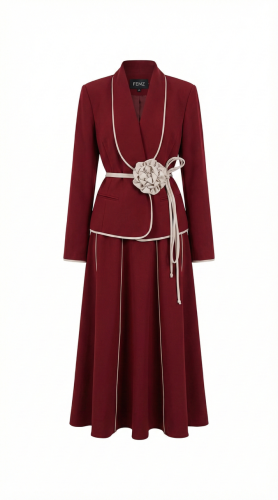 بدله احمر مع حزام بورده