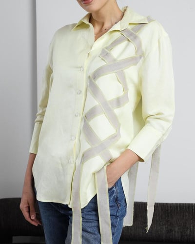 Butter yellow Linen shirt with Lines