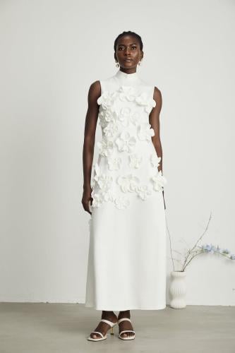 MAGALI BOW-TIE FAUX-FLOWER EMBELLISHED SLEEVELESS...