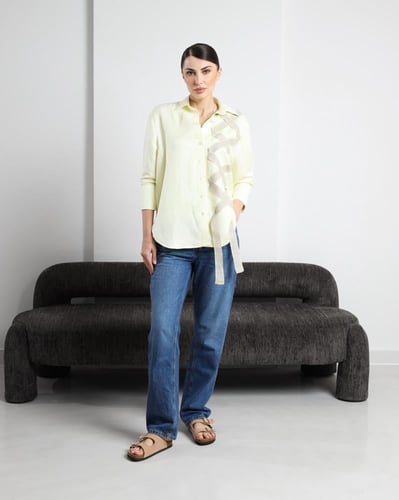 Butter yellow Linen shirt with Lines