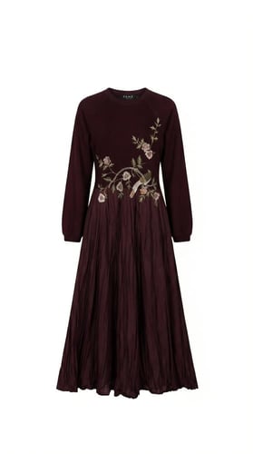 فستان تطريز قطن عنابي