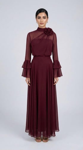 تنورة وبلوزة شيفون عنابي