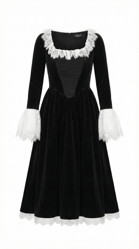 فستان مخمل بأكمام دانتيل