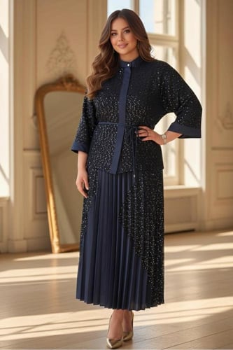 تنوره وبلوزة تويد خفيف كحلي