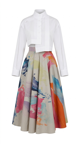 طقم تنورة ملونه وقميص