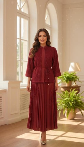 تنوره وبلوزة تويد خفيف أحمر