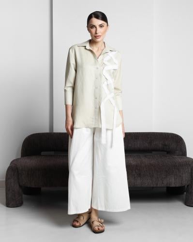 Light beige Linen shirt with Lines