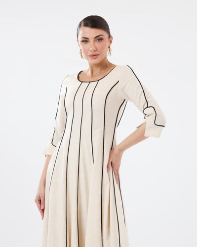 Linen Dress with Black Lines