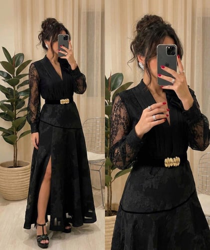 فستان اسود دانتيل وجبير