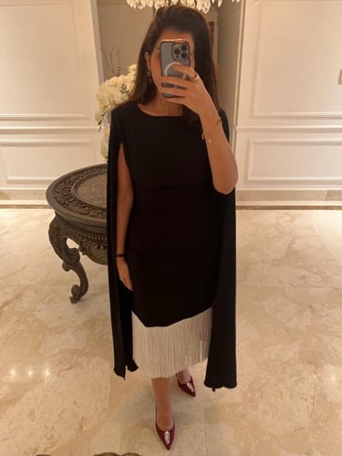 فستان كريب باطراف هدب