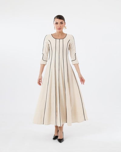 Linen Dress with Black Lines