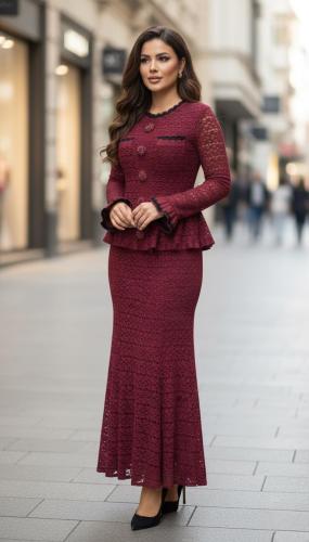 فستان عنابي كروشيه ماكسي