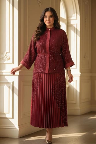 تنوره وبلوزة تويد خفيف أحمر