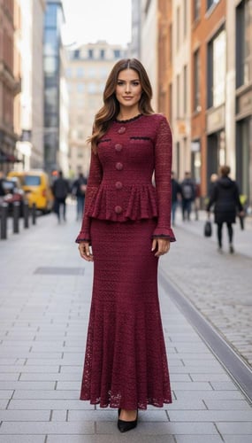 فستان عنابي كروشيه ماكسي